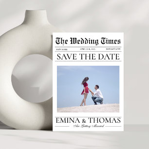 Newspaper unique elegant couple photo wedding  save the date