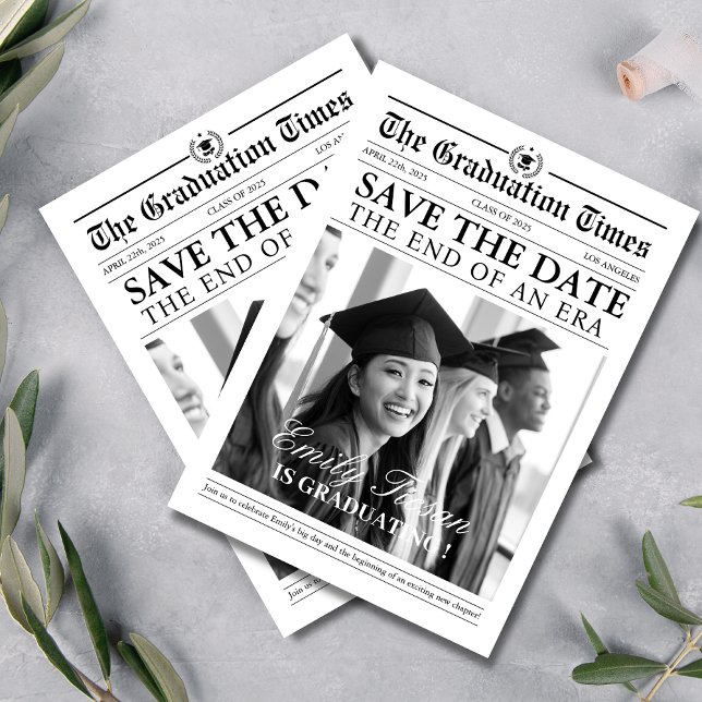 Newspaper unique elegant photo graduation  save the date (Creator Uploaded)