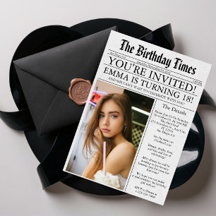 Newspaper Unique Fun Photo 18th Birthday Party Invitation