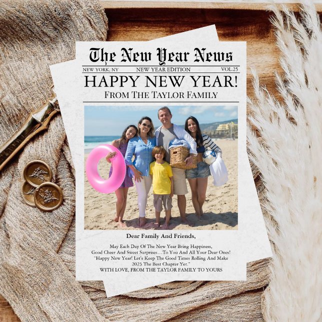 Newspaper Unique Fun Photo 2025 Happy New Year  Holiday Card (Creator Uploaded)