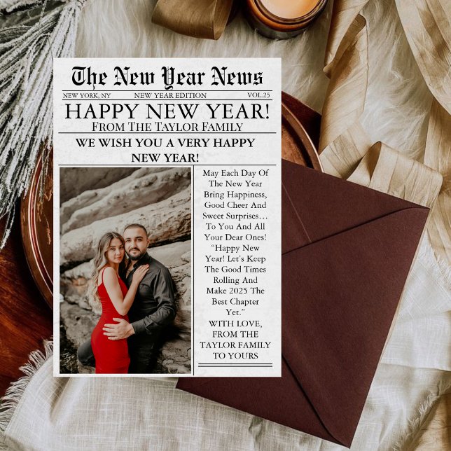Newspaper Unique Fun Photo 2026 Happy New Year  Holiday Card (Creator Uploaded)