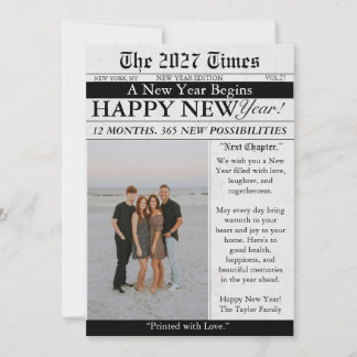 Newspaper Unique Fun Photo 2027 Happy New Year Holiday Card