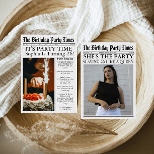 Newspaper Unique Fun Photo 26th Birthday Party  Invitation