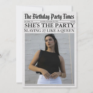 Newspaper Unique Fun Photo 27th Birthday Party  Invitation