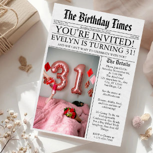 Newspaper Unique Fun Photo 31st Birthday Party Invitation