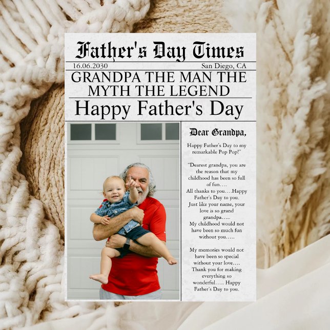 Newspaper Unique Fun Photo Father's Day Grandpa  Card (Creator Uploaded)