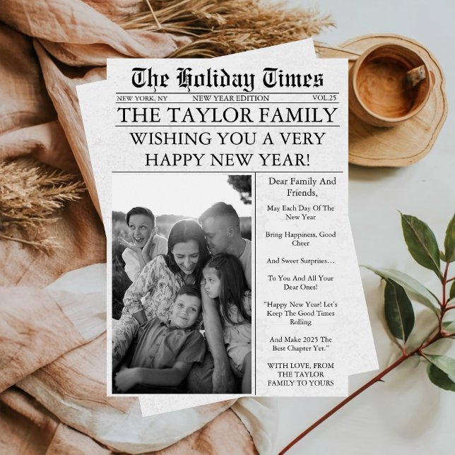 Newspaper Unique Fun Photo Happy New Year 2025 Holiday Card (Creator Uploaded)