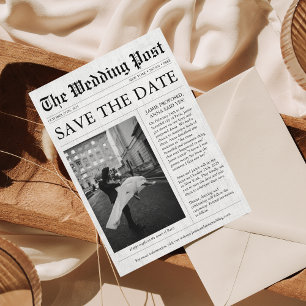 Newspaper Unique Fun Photo Save the Date Wedding Invitation