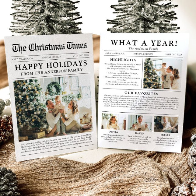 Newspaper Unique Fun What A Year Photo Christmas Holiday Card (Creator Uploaded)