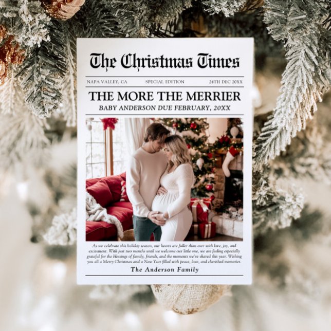 Newspaper Unique More the Merrier Baby Christmas Holiday Card (Creator Uploaded)