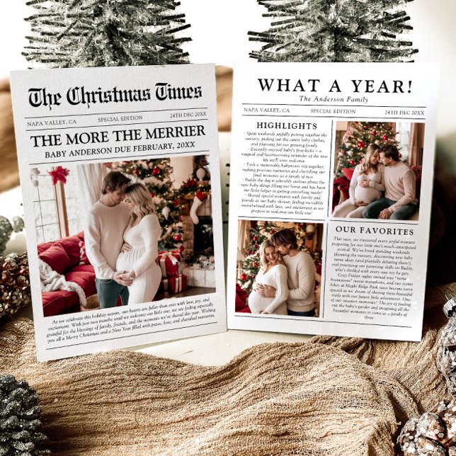 Newspaper Unique More the Merrier Baby Christmas Holiday Card (Creator Uploaded)