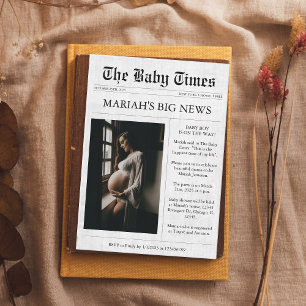 Newspaper Unique Photo Aesthetic Baby Shower Invitation