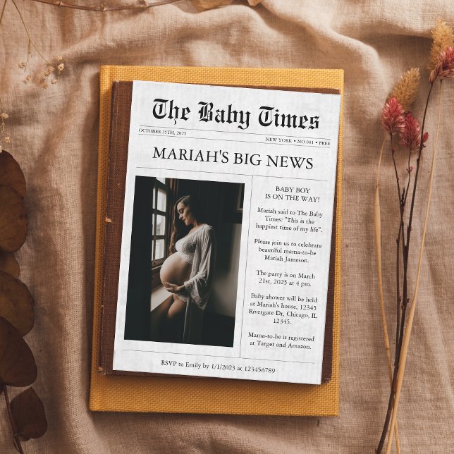 Newspaper Unique Photo Aesthetic Baby Shower Invitation (Creator Uploaded)