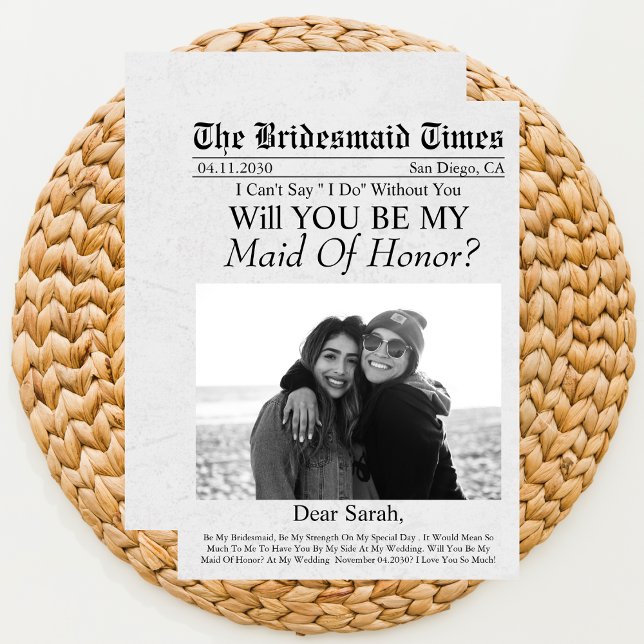 Newspaper Unique Photo Maid of Honour Proposal Invitation (Creator Uploaded)