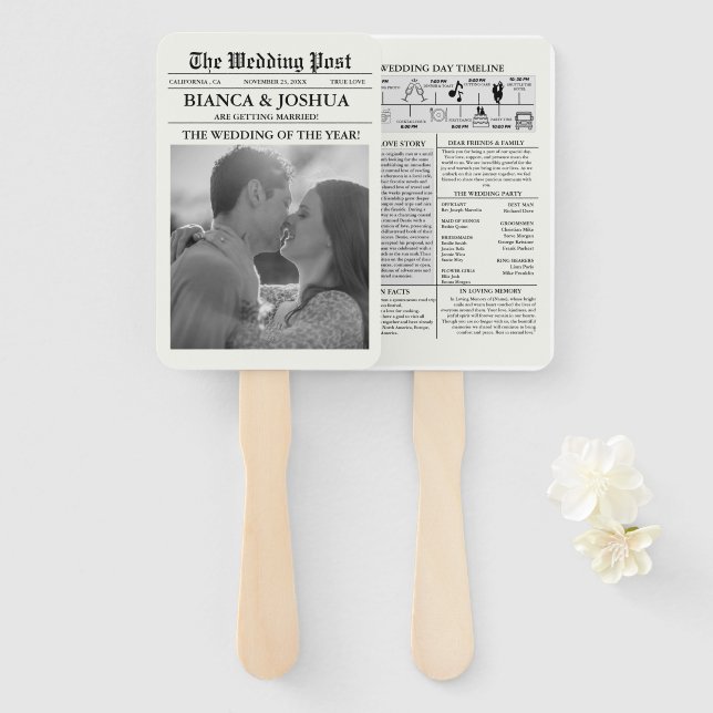 Newspaper Unique Photo Wedding Ceremony Timeline Hand Fan (Front and Back)