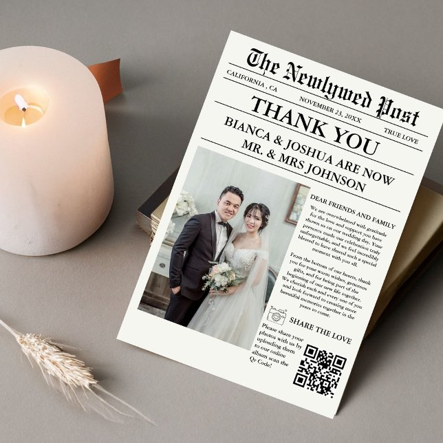 Newspaper Unique Photo Wedding Thank You  Invitation (Creator Uploaded)