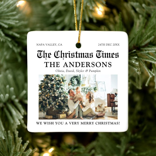 Newspaper Unique What A Year Photo Christmas Ceramic Ornament (Creator Uploaded)