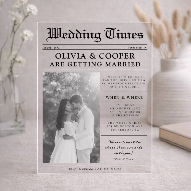 Newspaper Wedding Acrylic Invitations (Creator Uploaded)