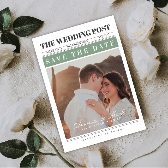 Newspaper Wedding Black and white Save the Date Invitation (Creator Uploaded)