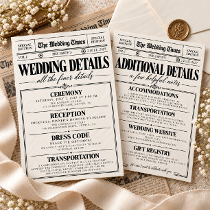 Newspaper Wedding Details Enclosure Card