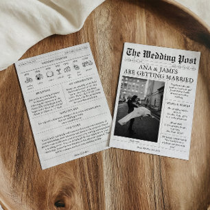 Newspaper Wedding Invitation Details Timeline Cute