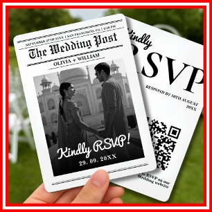 Newspaper Wedding Modern Elegant QR Code Invitation