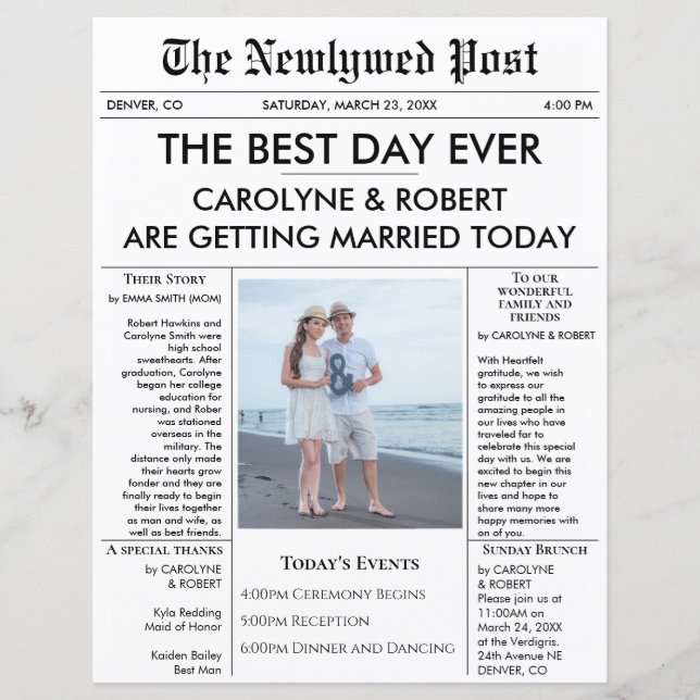 Newspaper Wedding Program (Front)