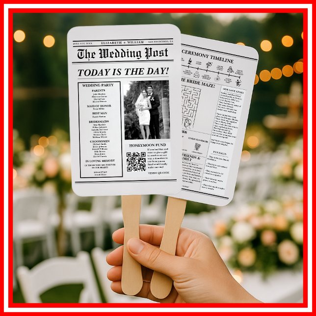Newspaper Wedding Program Unique Modern Elegant Hand Fan (Creator Uploaded)