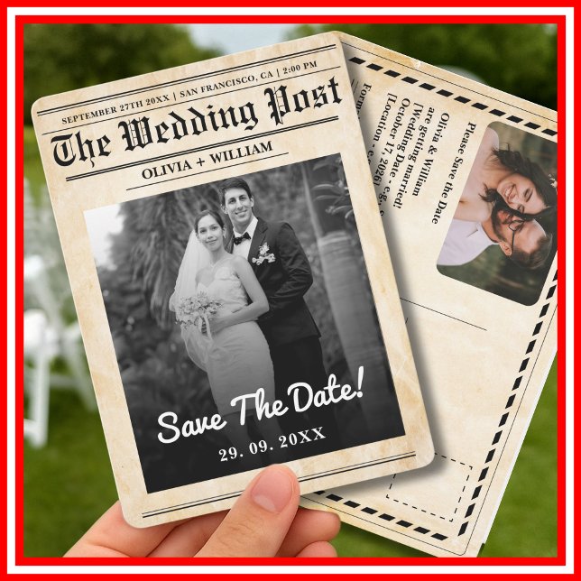 Newspaper Wedding Rustic Elegant Save The Date Invitation (Creator Uploaded)