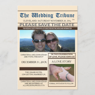 Newspaper Wedding Save The Date Announcement