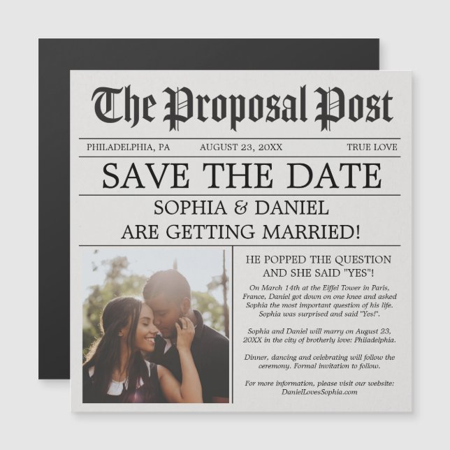 Newspaper Wedding Save The Date Magnets (Front/Back)