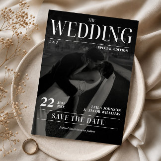 Newspaper Wedding Save the Date Modern Magazine Invitation