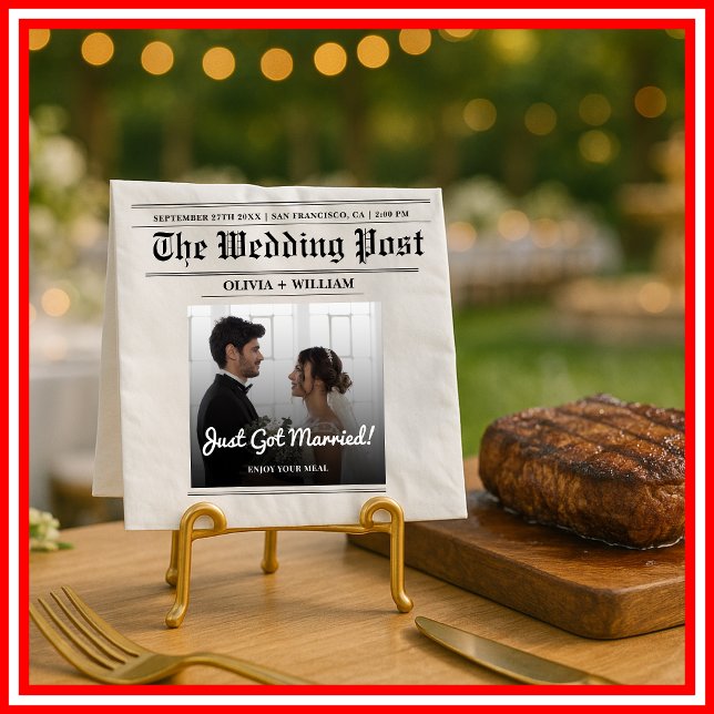 Newspaper Wedding Table Number Modern PHOTO Napkin (Creator Uploaded)