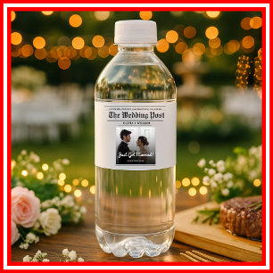 Newspaper Wedding Table Number Modern PHOTO Water Bottle Label