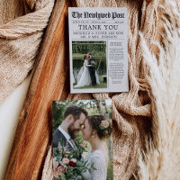 Newspaper Wedding Thank You Card Custom Message