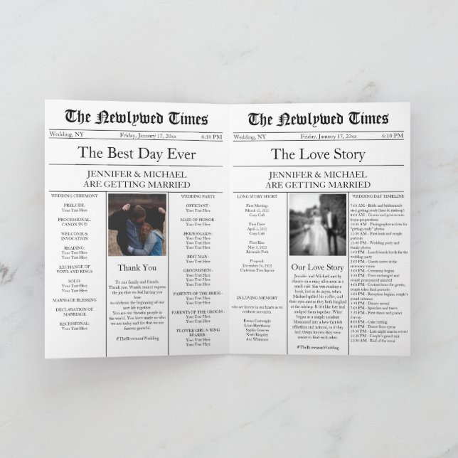 Newspaper Wedding Timeline Program Story (Inside)