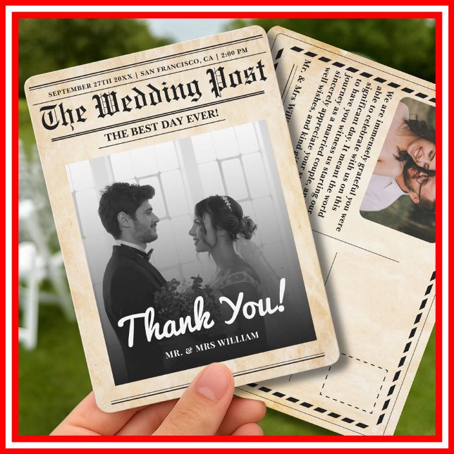 Newspaper Wedding Unique Rustic Elegant Thank You Invitation (Creator Uploaded)