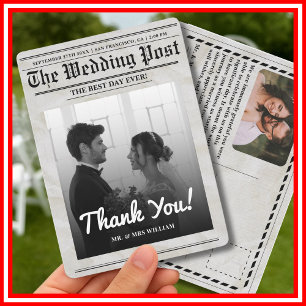 Newspaper Wedding Unique Vintage Elegant Thank You Invitation