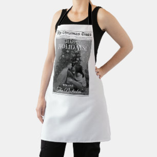 Newspaper What A Year Black White Photo Christmas Apron
