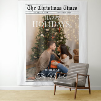 Newspaper What A Year Black White Photo Christmas Tapestry