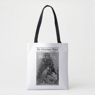 Newspaper What A Year Black White Photo Christmas Tote Bag