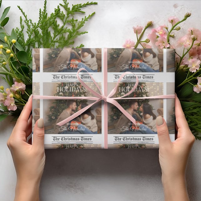 Newspaper What A Year Holiday Photo Christmas Wrapping Paper (Creator Uploaded)