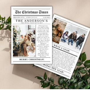 Newspaper What A Year Photo Collage Christmas  Holiday Card