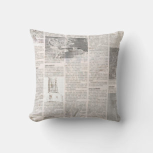 Newspaper with old unreadable text. Vintage grunge Cushion
