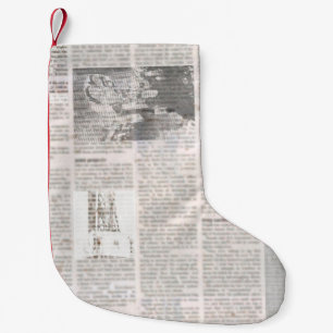 Newspaper with old unreadable text. Vintage grunge Small Christmas Stocking