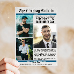 Newspaper with Photos Any Age Birthday Invitation