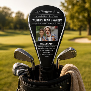 Newspaper World's Best Grandpa Photo Black White Golf Head Cover