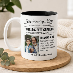 Newspaper World's Best Grandpa Photo Cool Gift Two-Tone Coffee Mug