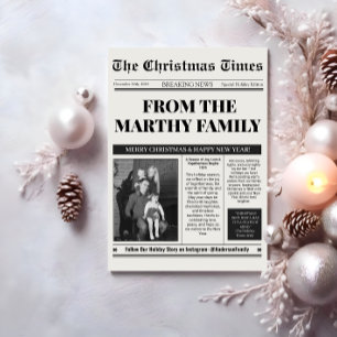 Newspaper Year in Review Black and White Photo Holiday Card