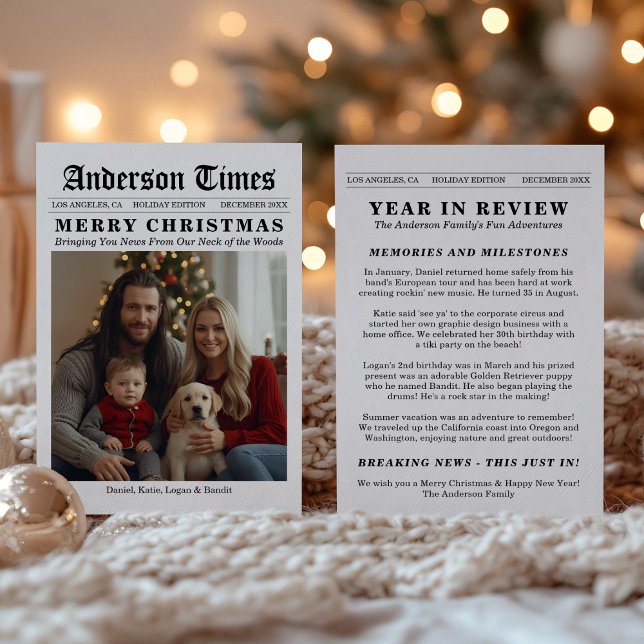 Newspaper Year In Review Breaking News Christmas Holiday Card (Creator Uploaded)